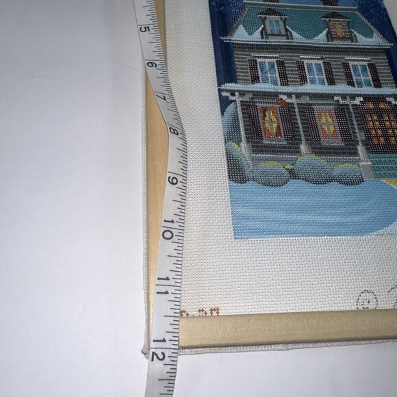 Peter Ashe Hand-Painted Needlepoint Canvas Victorian House Snowy Incomplete - Picture 12 of 16